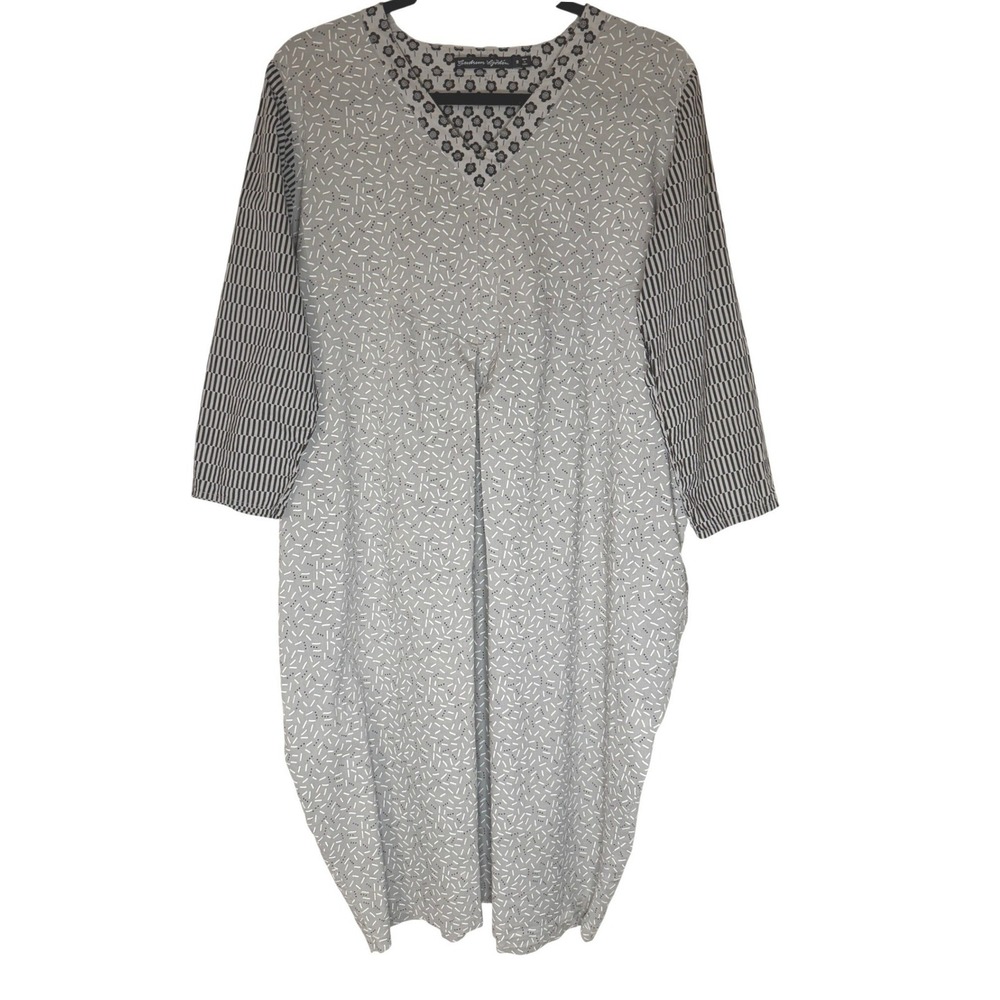 Gudrun Sjoden Womens 100% Organic Cotton Floral V-Neck Midi Dress Artsy S Nordic